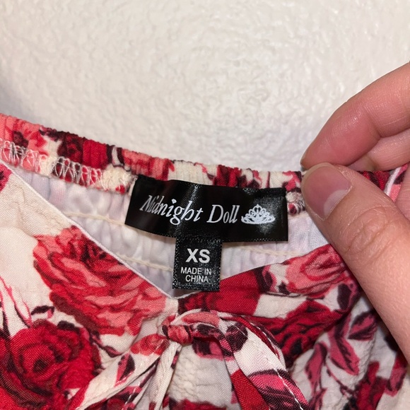 Floral Red and Pink Long Sleeve Puff-Sleeve Mini Dress - Picture 6 of 9